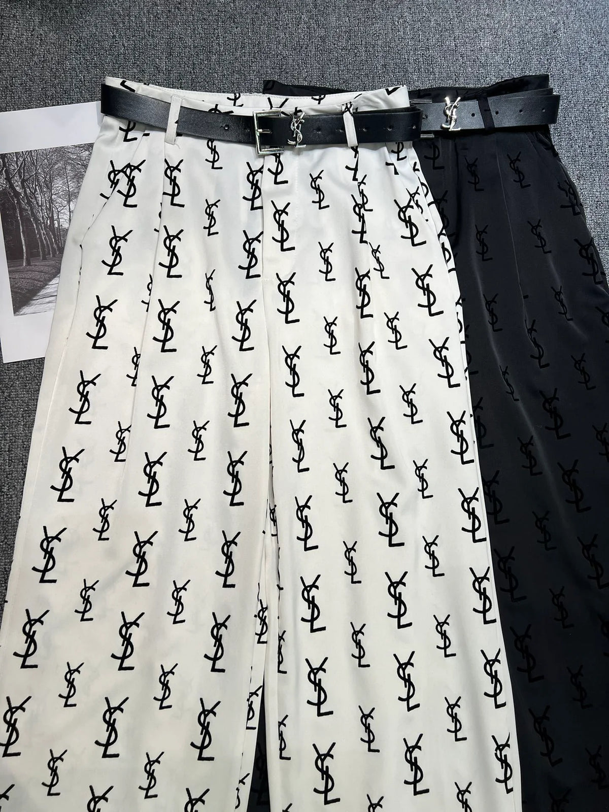 Flocked letter logo wide leg pants (with belt) 1824021906