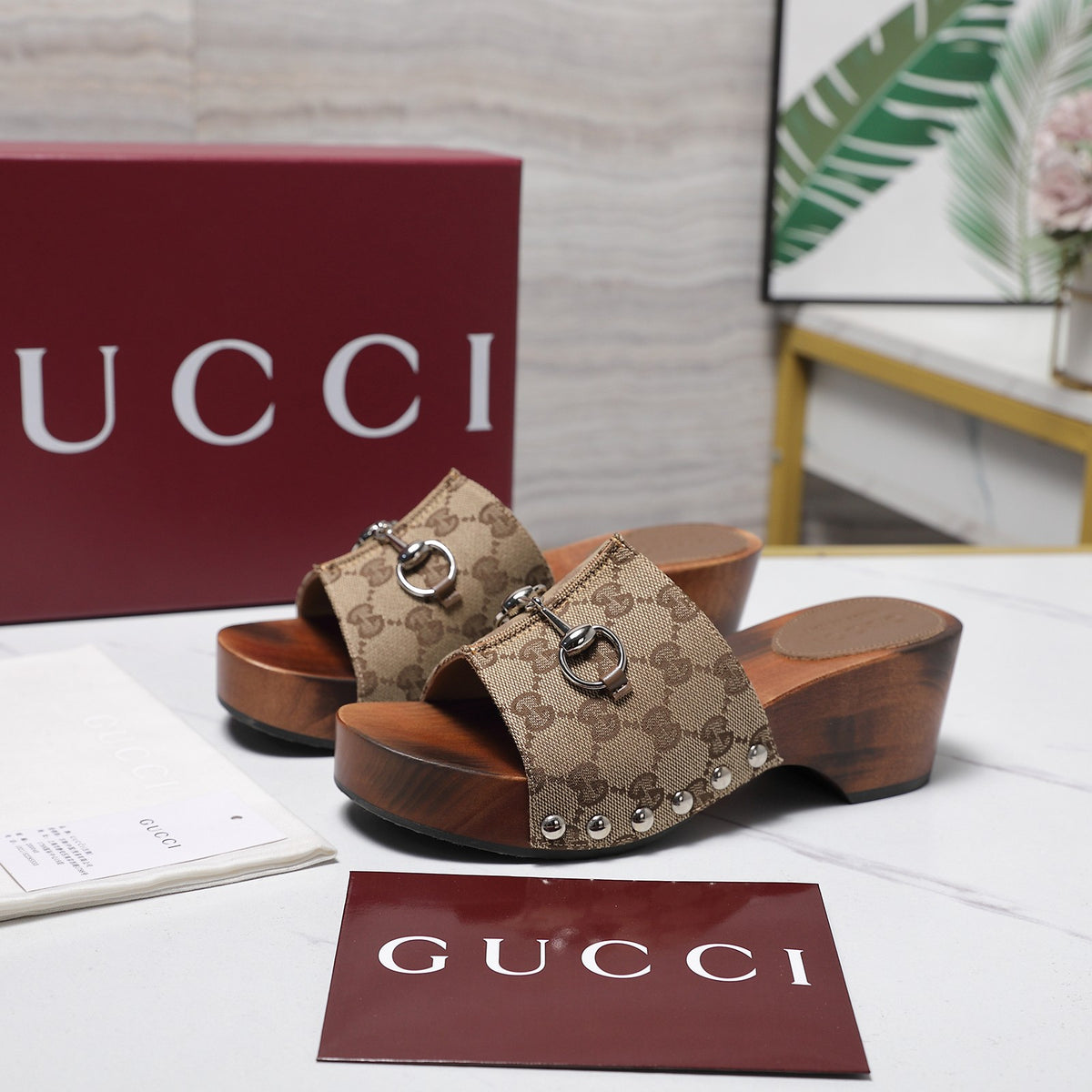 Stylish Women's Horsebit Buckle Solid Wood Platform Slippers 0726051902