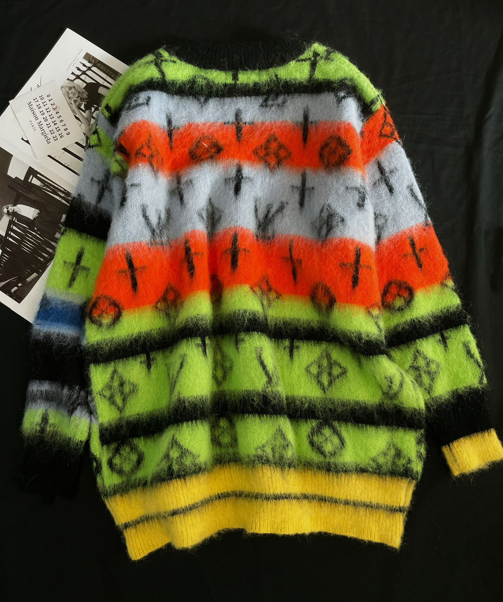 Rainbow contrast v-neck mohair knitted cardigan XC0823102701