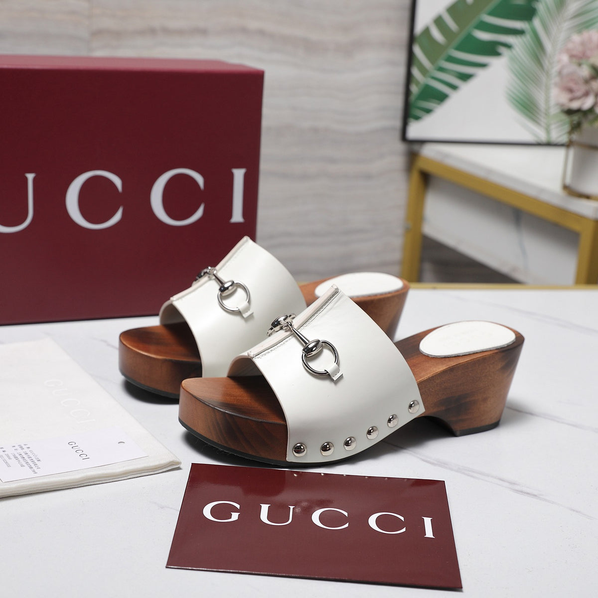 Stylish Women's Horsebit Buckle Solid Wood Platform Slippers 0726051902