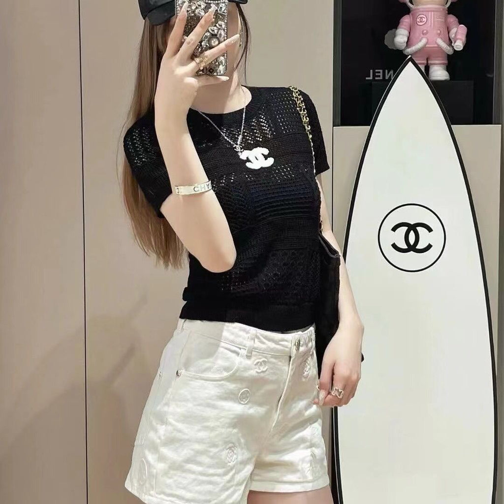 Summer new style hollow round neck knitted top 0724052203