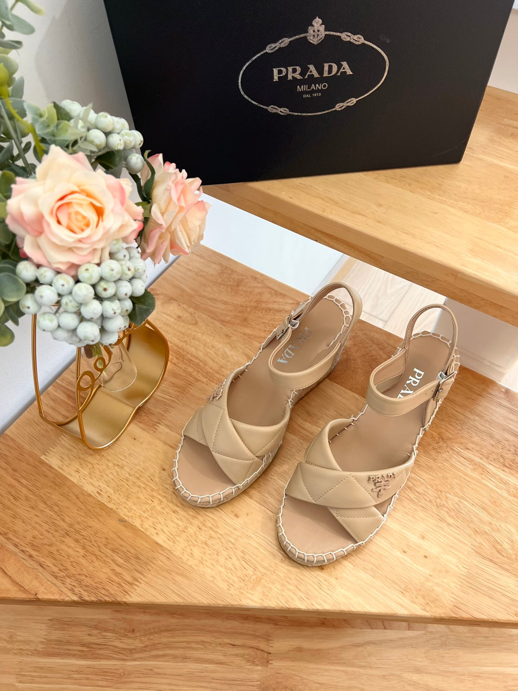 P Braided round toe wedge heel lace-up sandals bucket shoes 0724070904