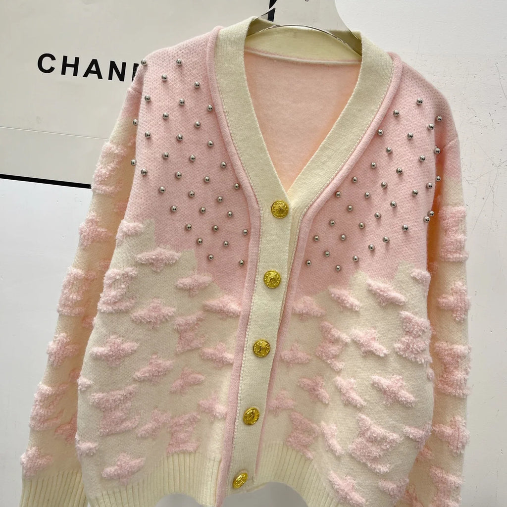 Letter Beaded Long-Sleeve Cardigan 1425121517