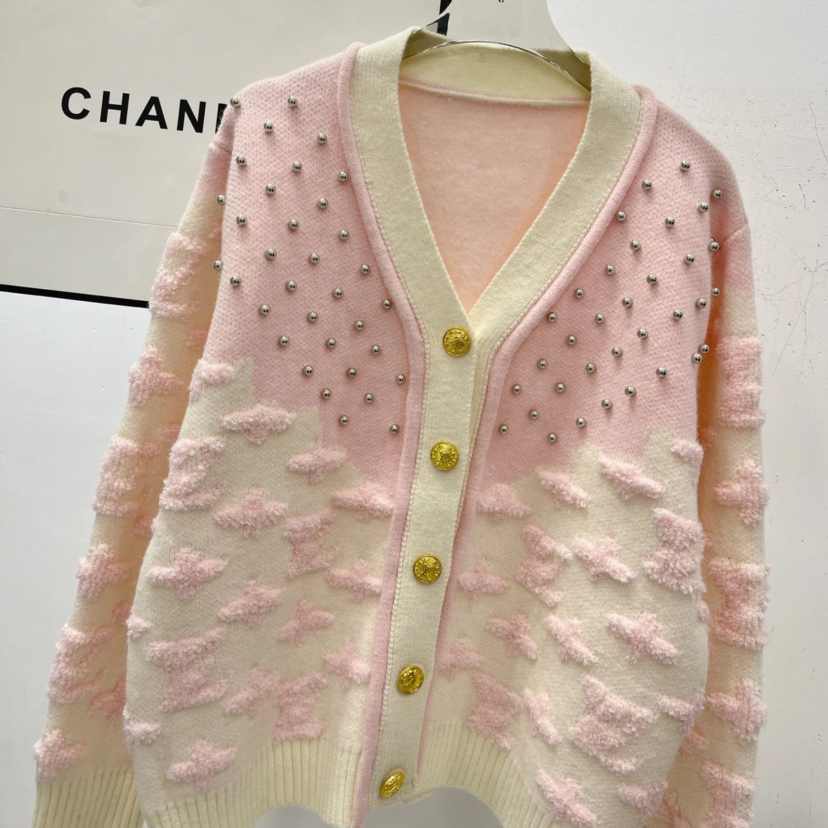 Letter Beaded Long-Sleeve Cardigan 1425121517