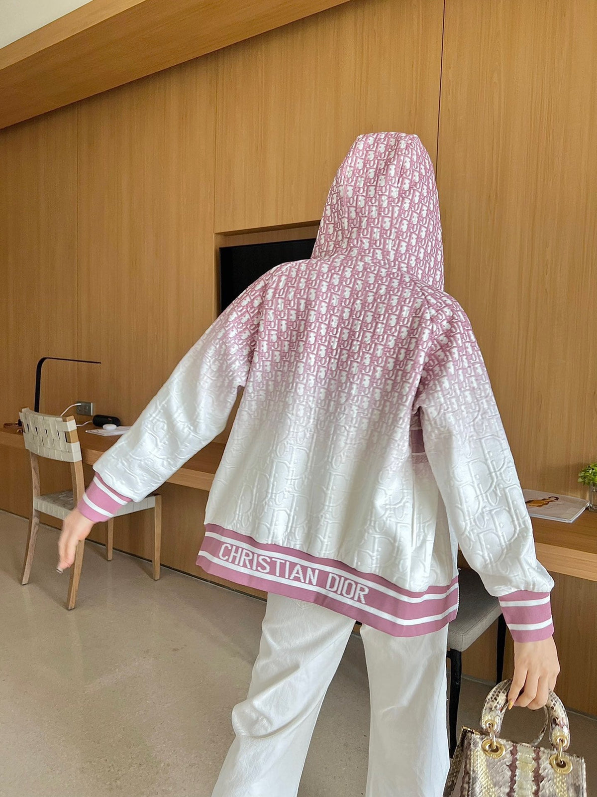 Jacquard letter smudged positioning print hooded jacket XC0823092719