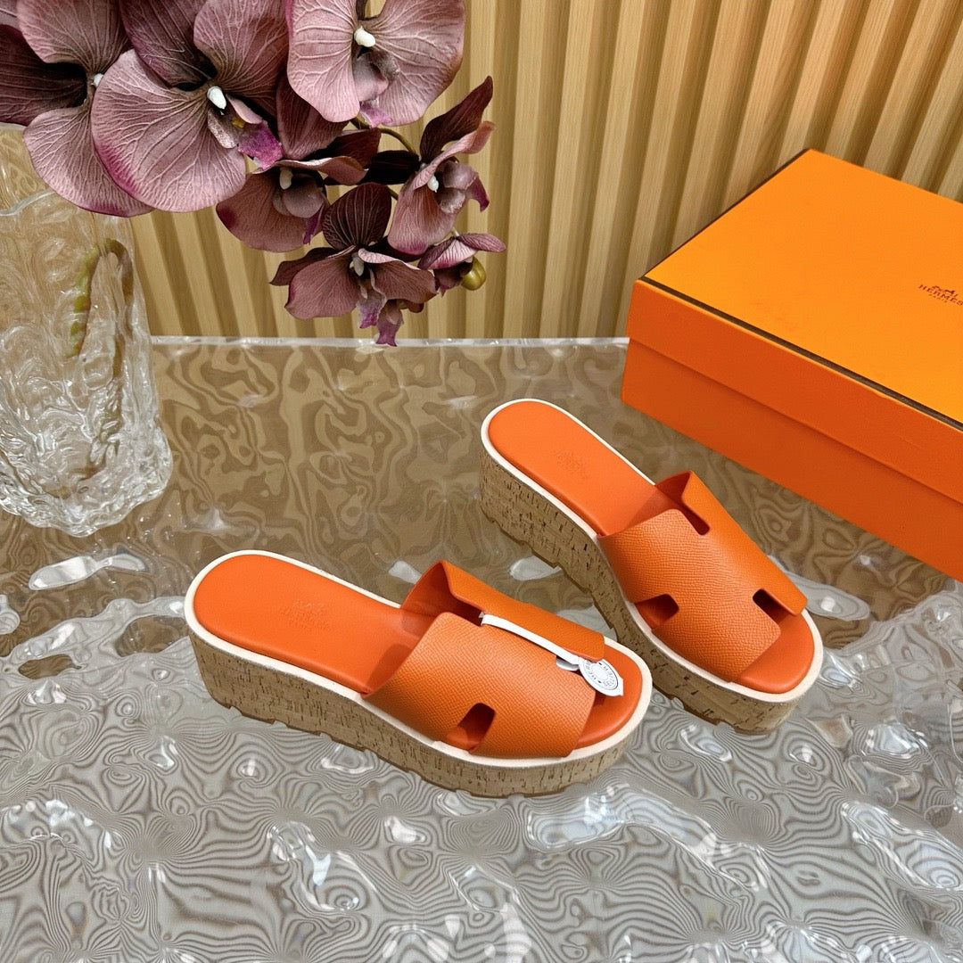 HM thick-soled platform slippers with wooden bran soles 0724082803