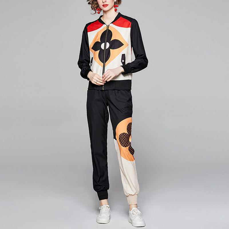 Fashion printed jacket color matching pants two-piece set PD10062006