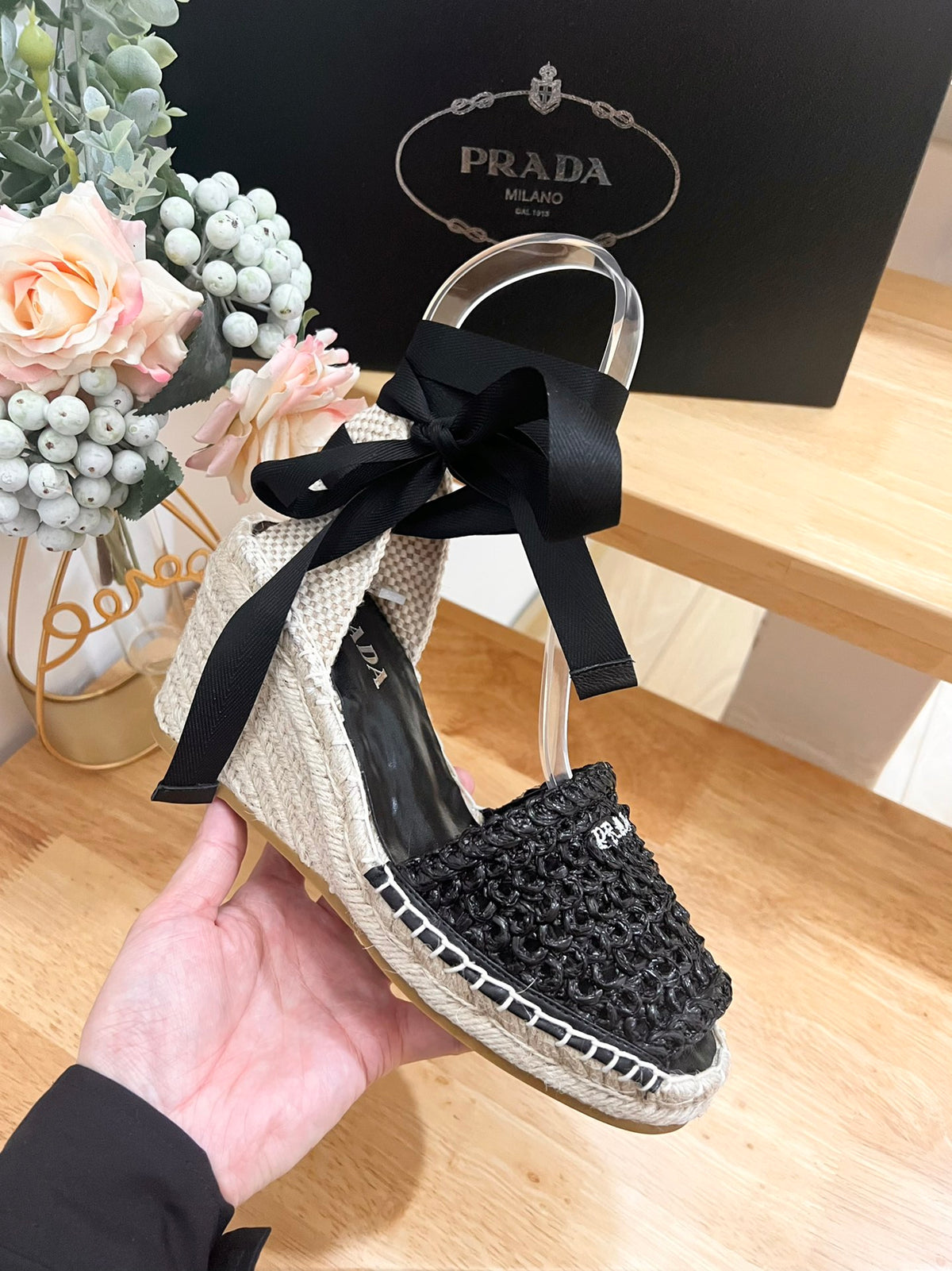 P Braided round toe wedge heel lace-up sandals bucket shoes 0724070902