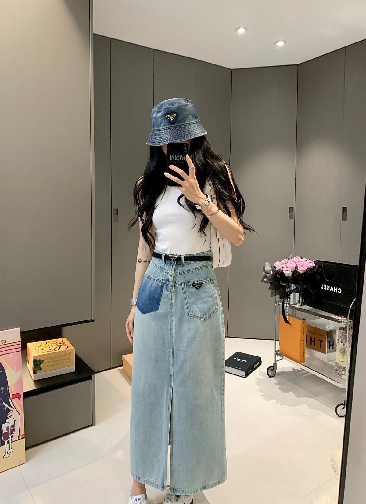 P24ss new triangle logo denim skirt 0724071810