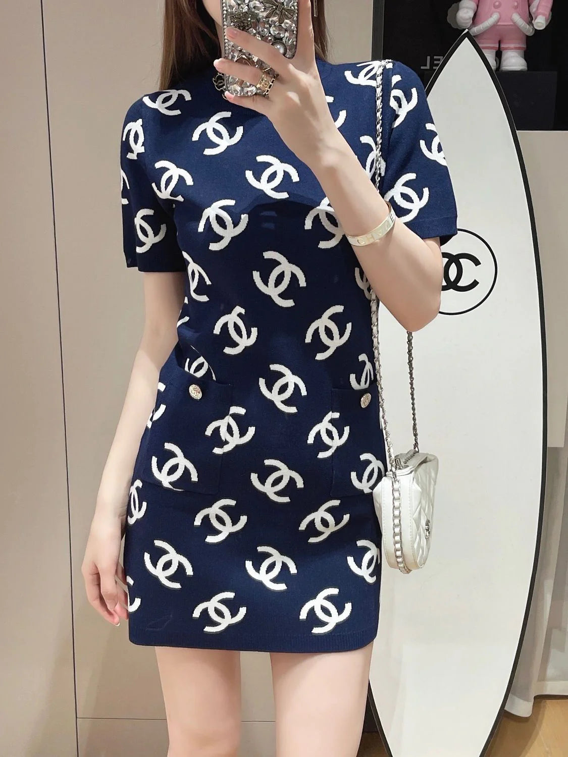Fashion New Slim-fit Slim-fit Knitted Short-sleeved Dress 1024041621