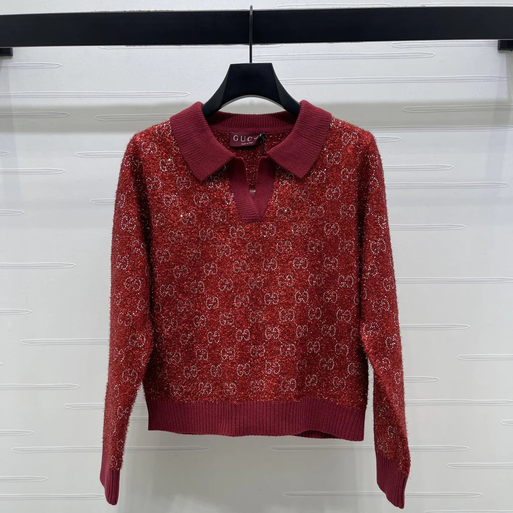 Heavy-duty collar rhinestone knit sweater 1426010407