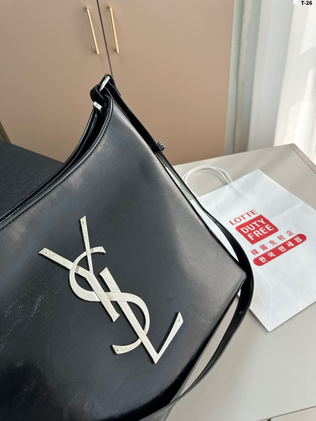 Y waxed leather black and siLer underarm shopping bag 0724061208