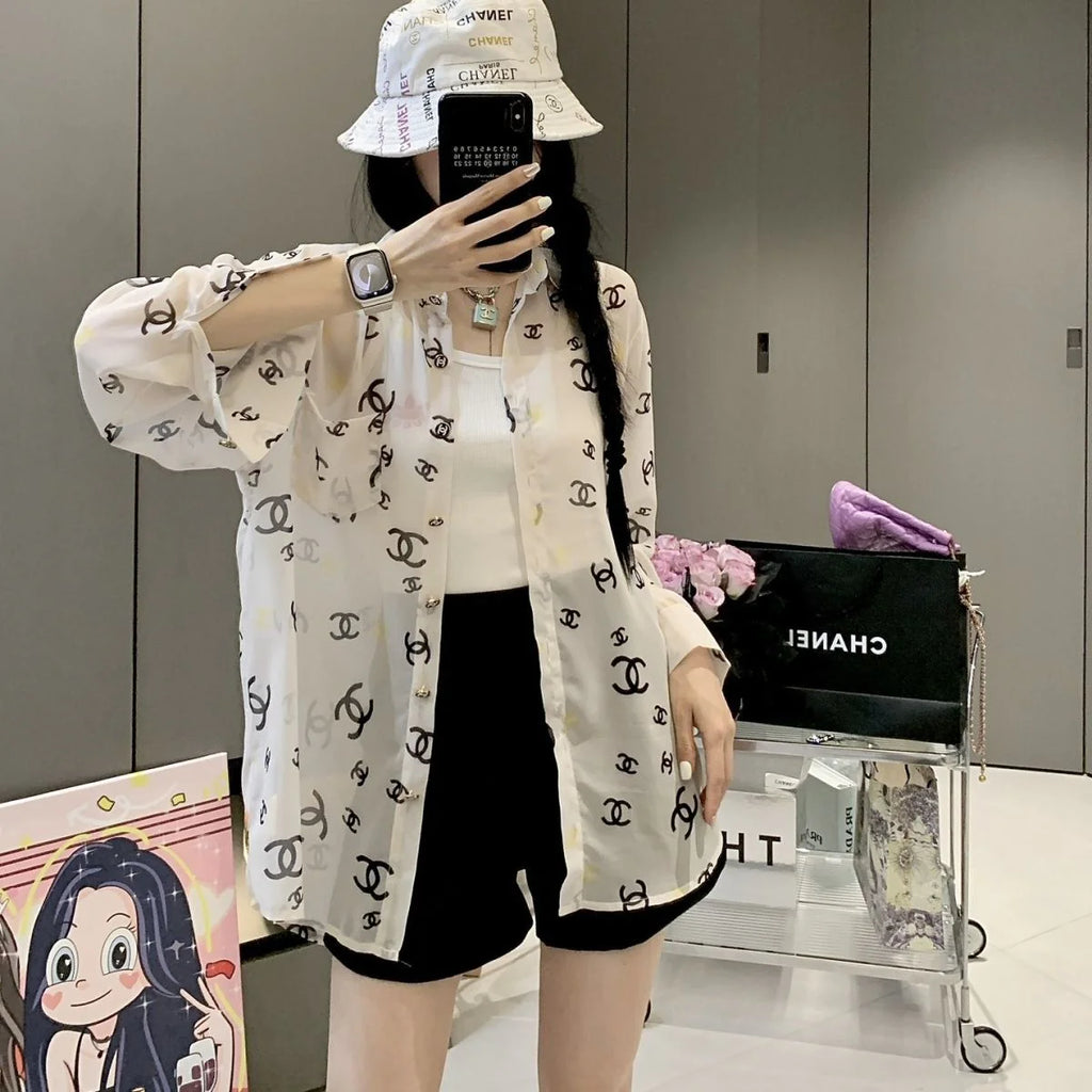 Fashion Letter Printing Old Flower Sunscreen Shirt 1024042620