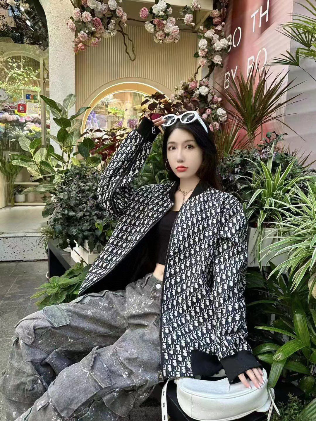 New style double-layered two-color baseball uniform cardigan jacket with old flower all over printing XC0823092717