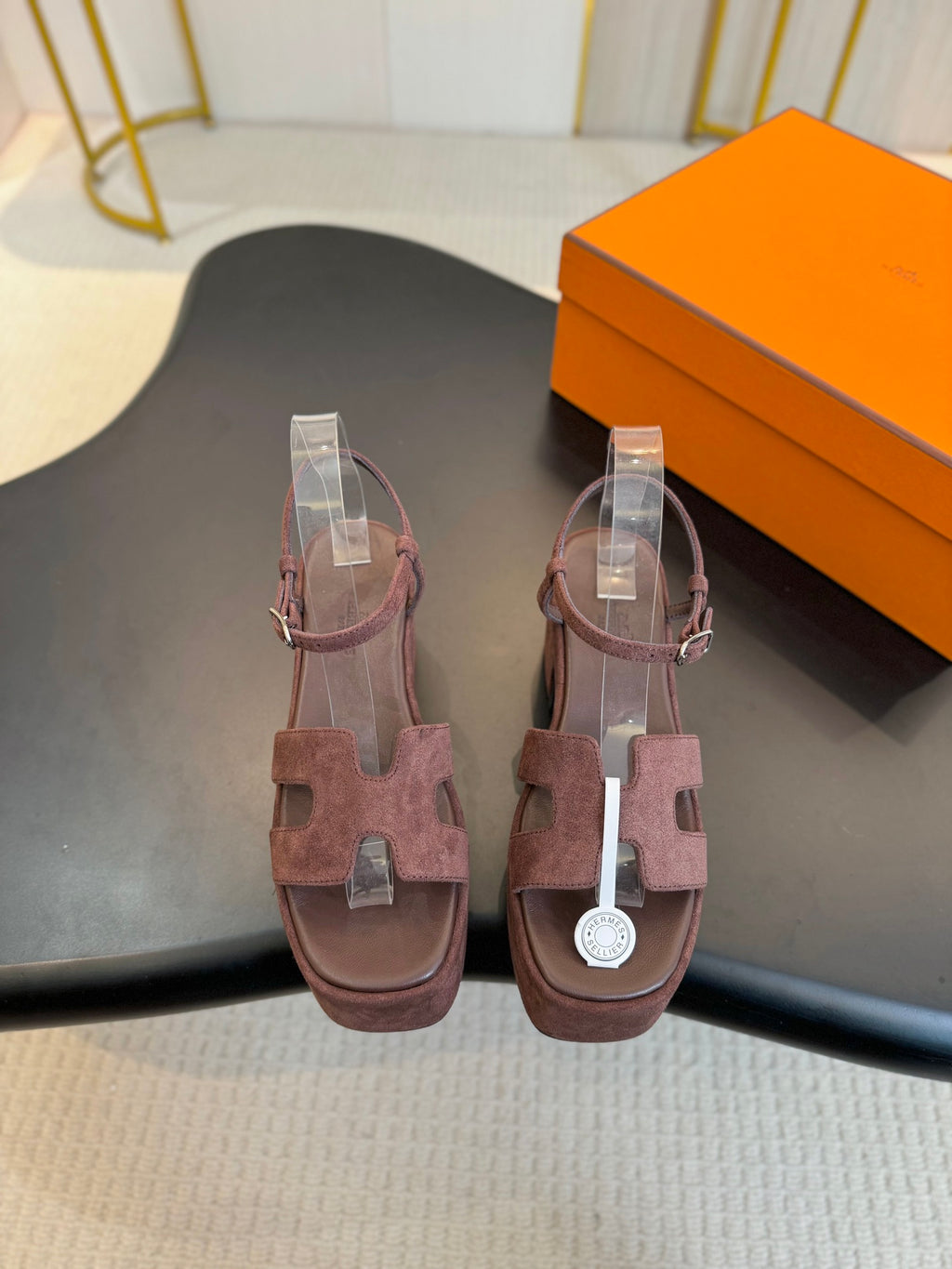 H classic chunky heel suede platform sandals 0724112702