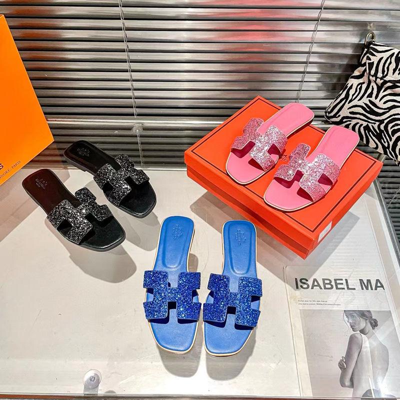 New Style Flat Bottom Rhinestone Fashion Casual Slippers 1024070810