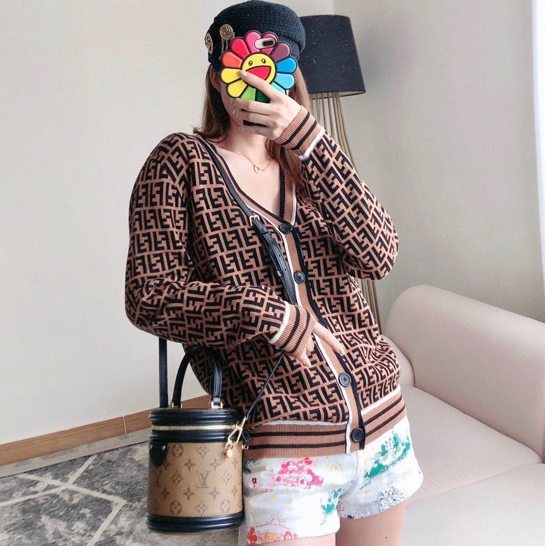 F Print Fashion Cardigan Sweater XC0823040761