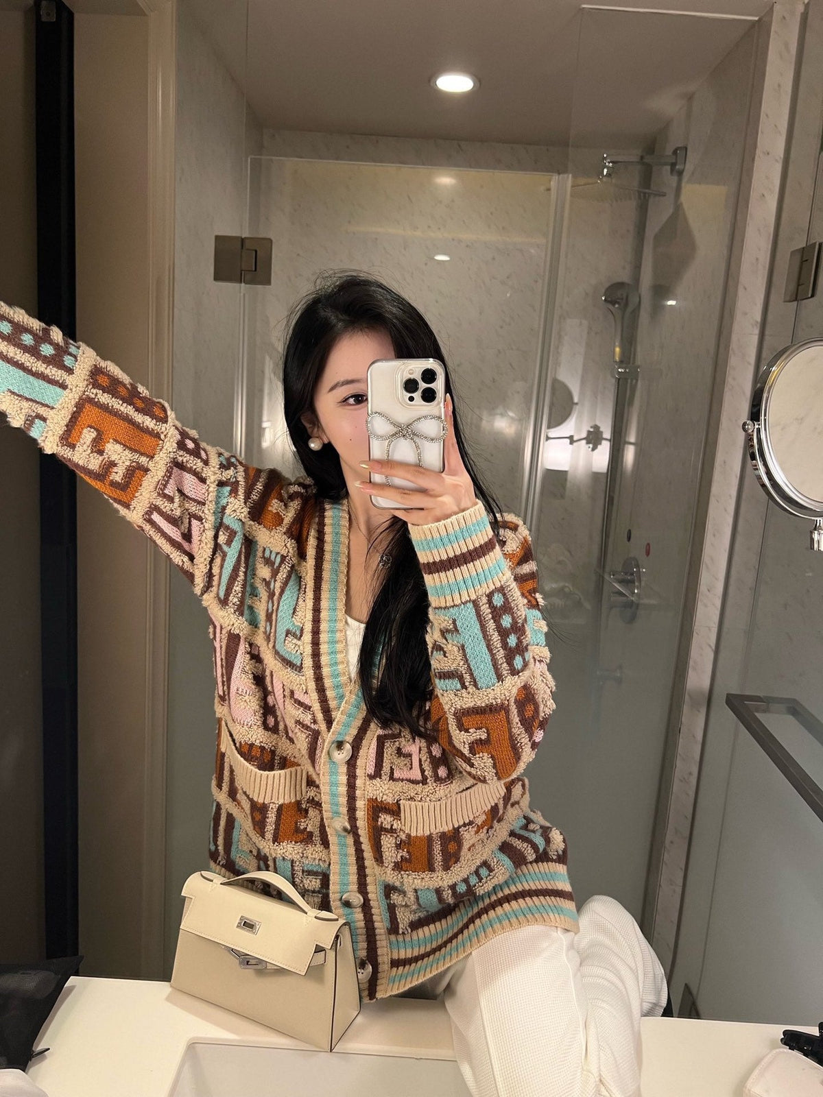 Mid-century style knitted cardigan XC0823092722