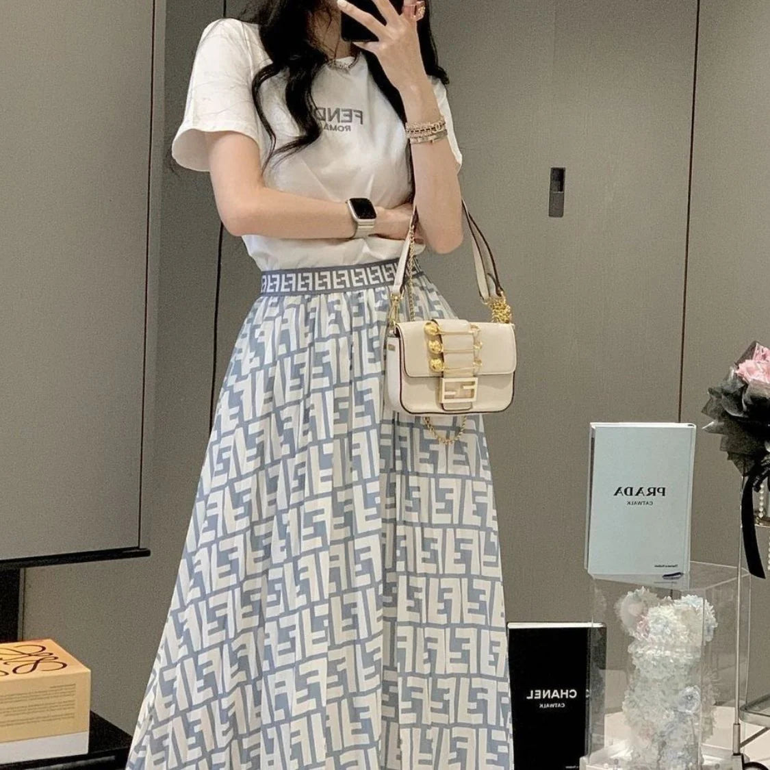 Fashion New Embroidered Full Print Skirt Two-piece 1024071205