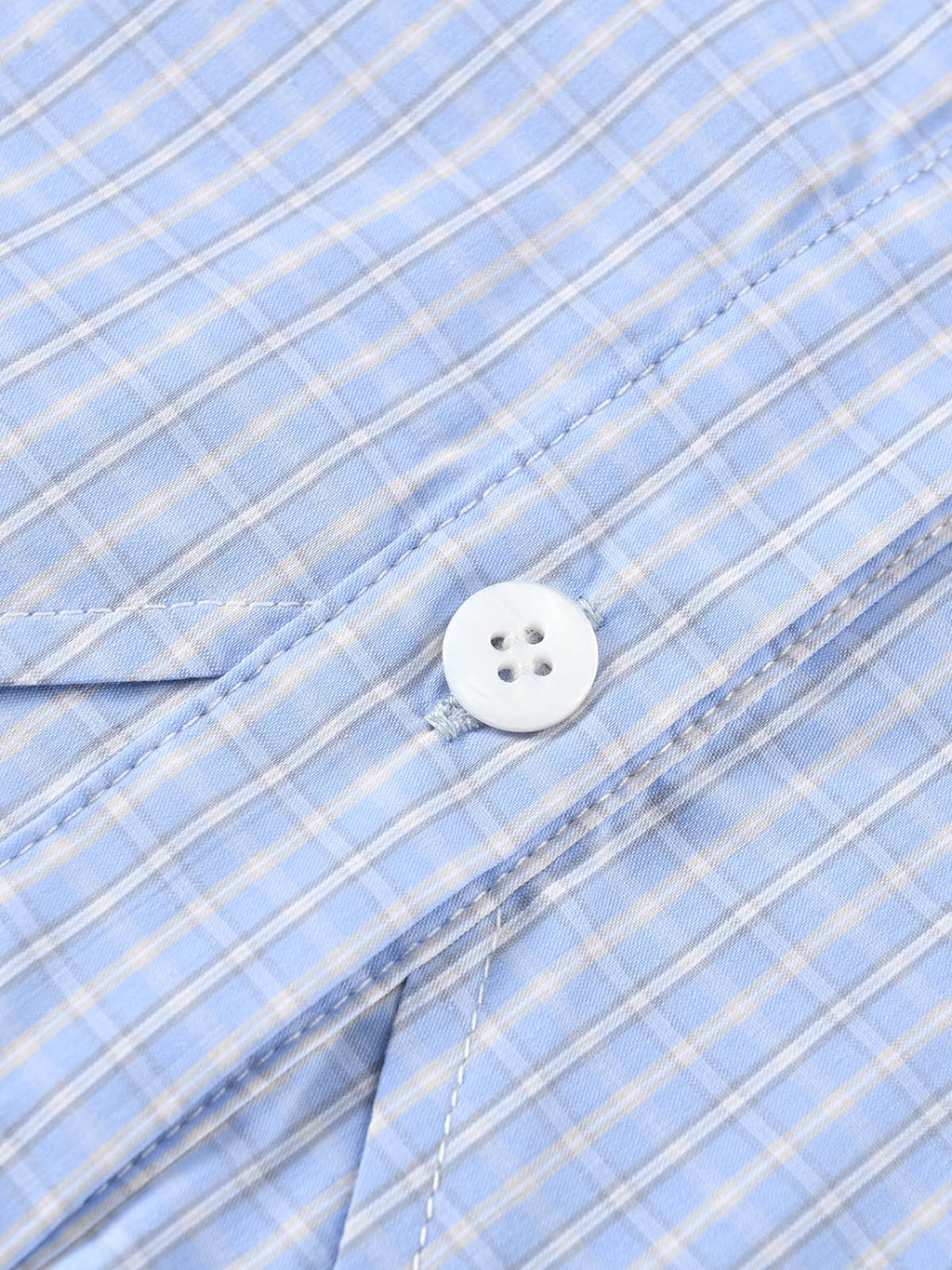 Preppy Blue Grid Cropped Long Sleeve Shirt | KINS CLASS