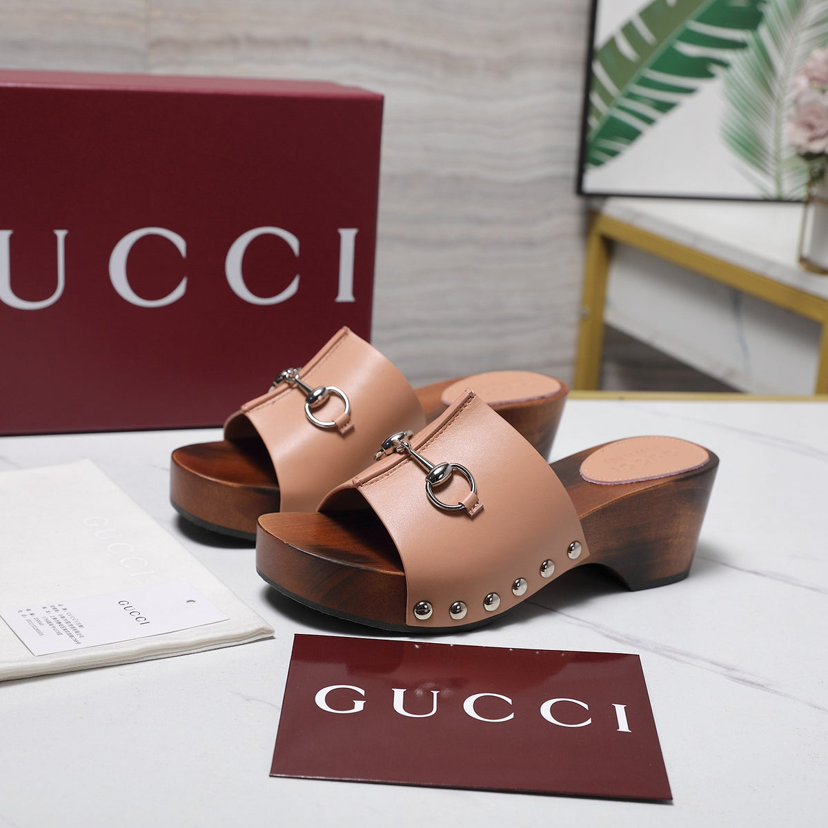 Stylish Women's Horsebit Buckle Solid Wood Platform Slippers 0726051902