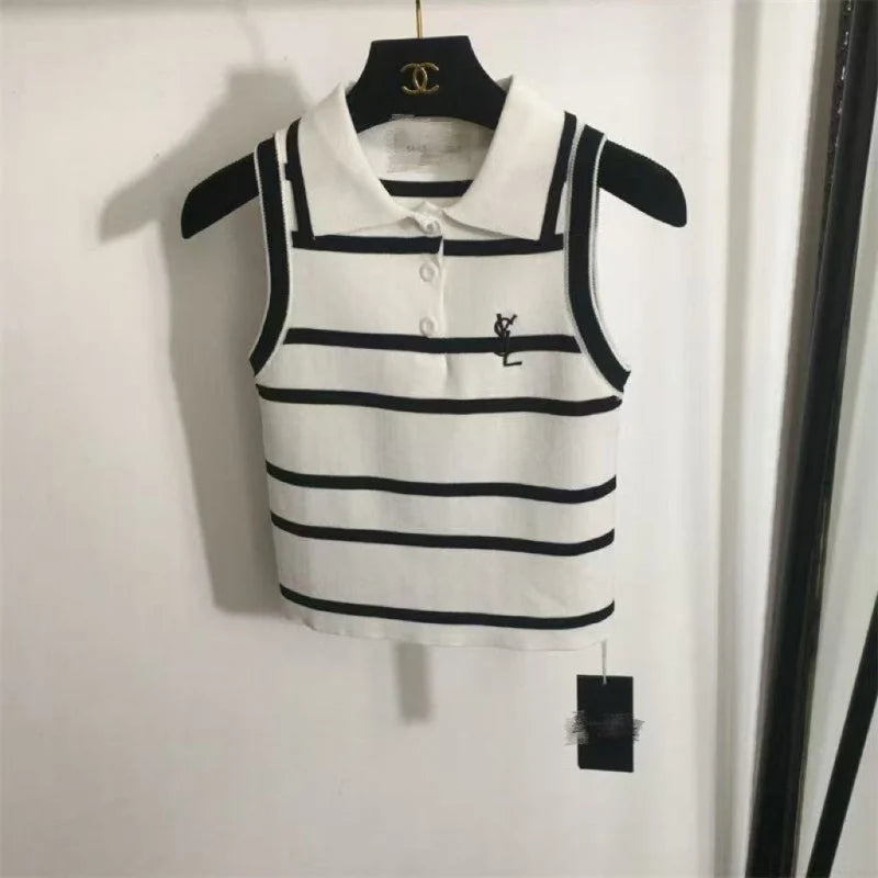 New Fashion Women's YS Striped Polo Knit Tank Top PD1326091809