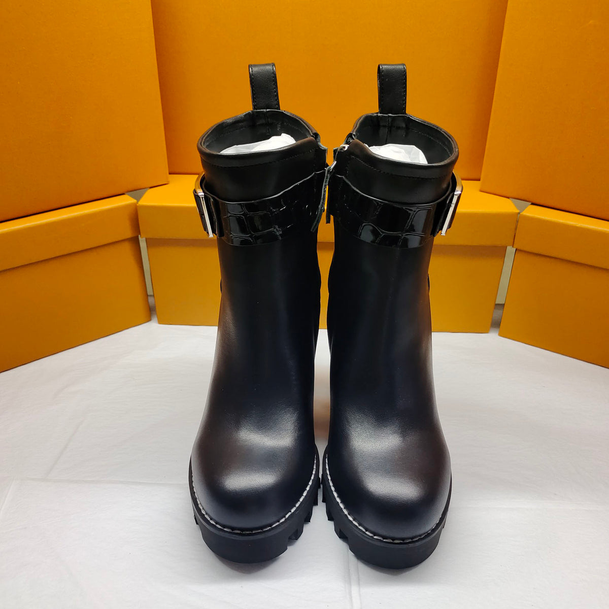 New side zip calfskin high top ankle boots fb04240909027