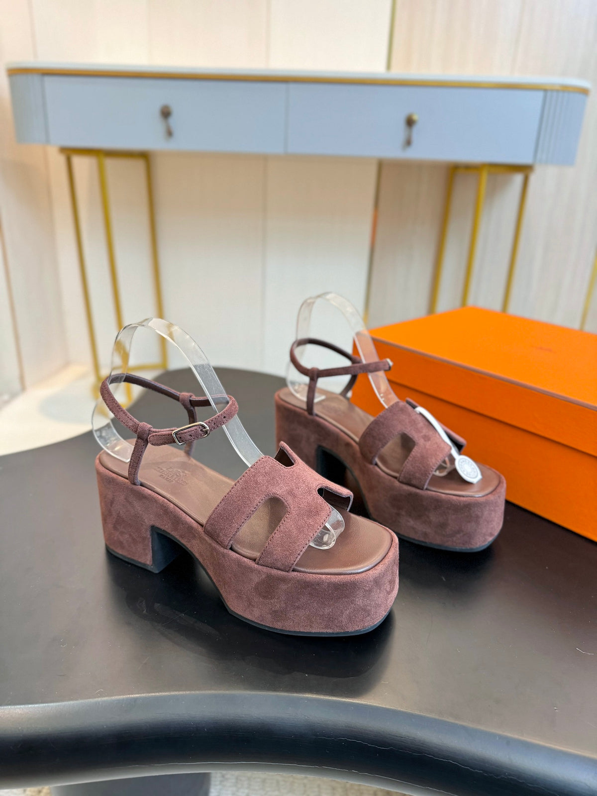 H classic chunky heel suede platform sandals 0724112702