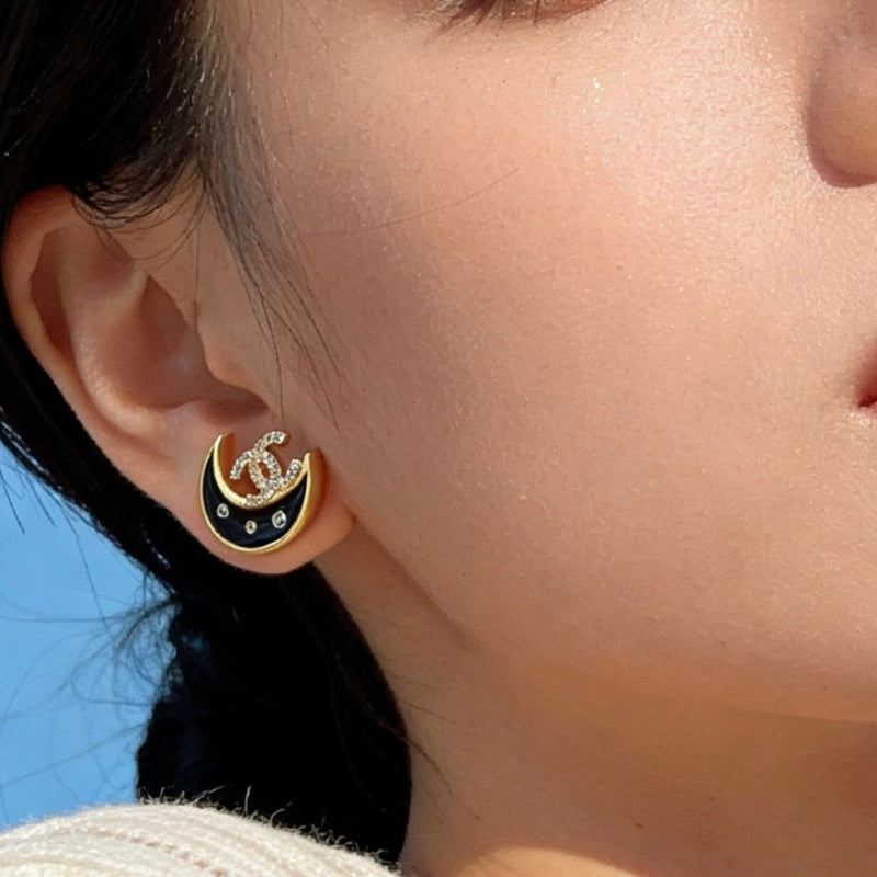 Women's Luxury Moon Shape Crystal Stud Earrings XZ1326092809