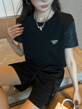 P 24ss new suit round neck splicing sweater shorts suit 0724071806