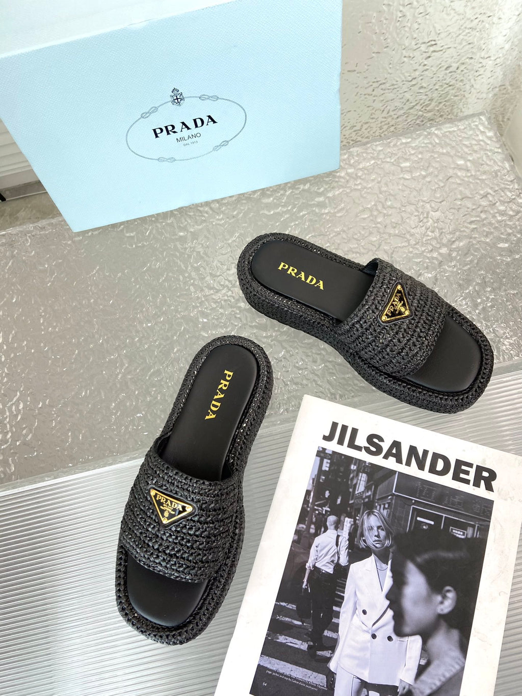 Spring and summer new style woven thick-soled triangle buckle strap slippers 0724032001