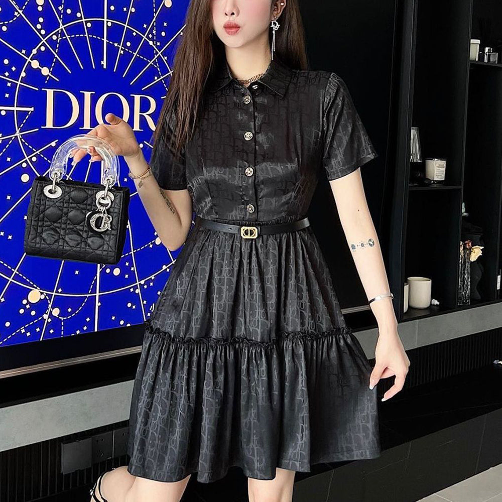 Fashion versatile short sleeved lapel dress PD10061430