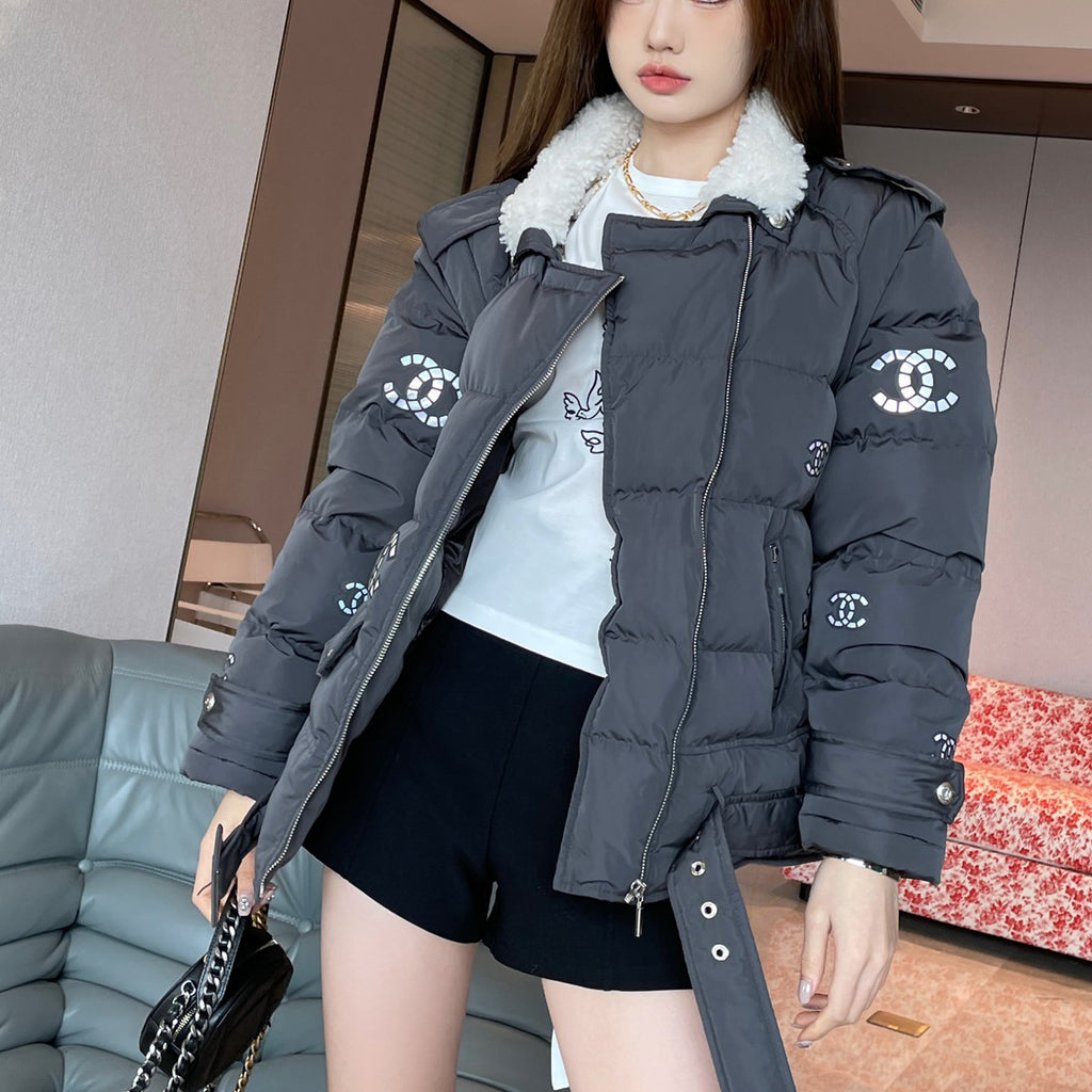 Fashionable fur collar down jacket with removable sleeves XC0723112212