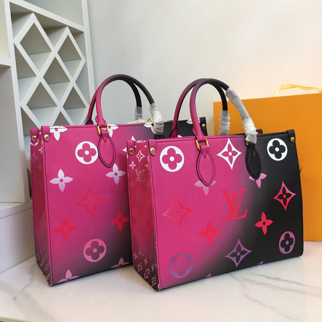 Ladies Black Pink Colorblock Brand Print Big Shopping Bag
