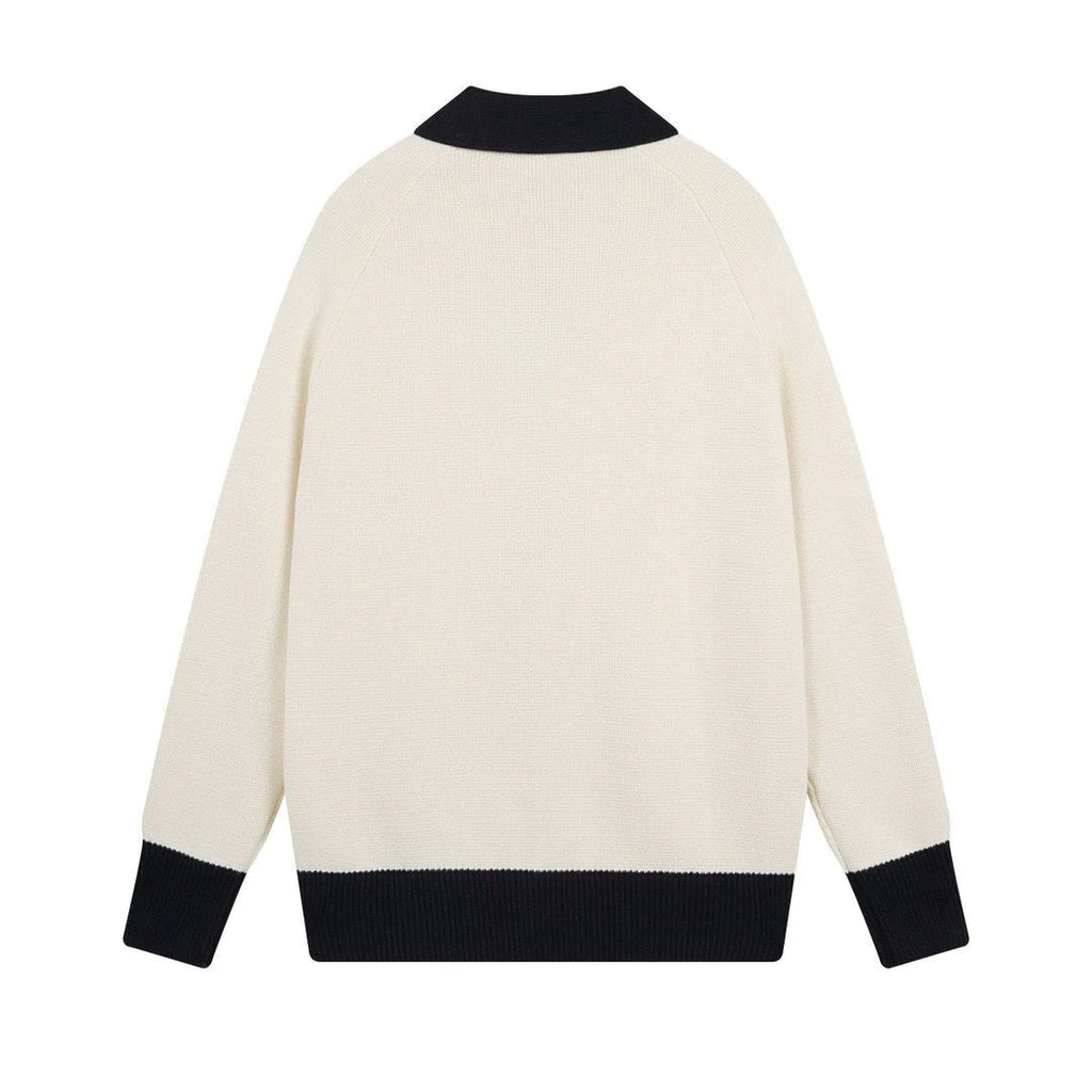 New Color Contrast Long Sleeve Casual Lar Knitted Cardigan Jacket 1024031512