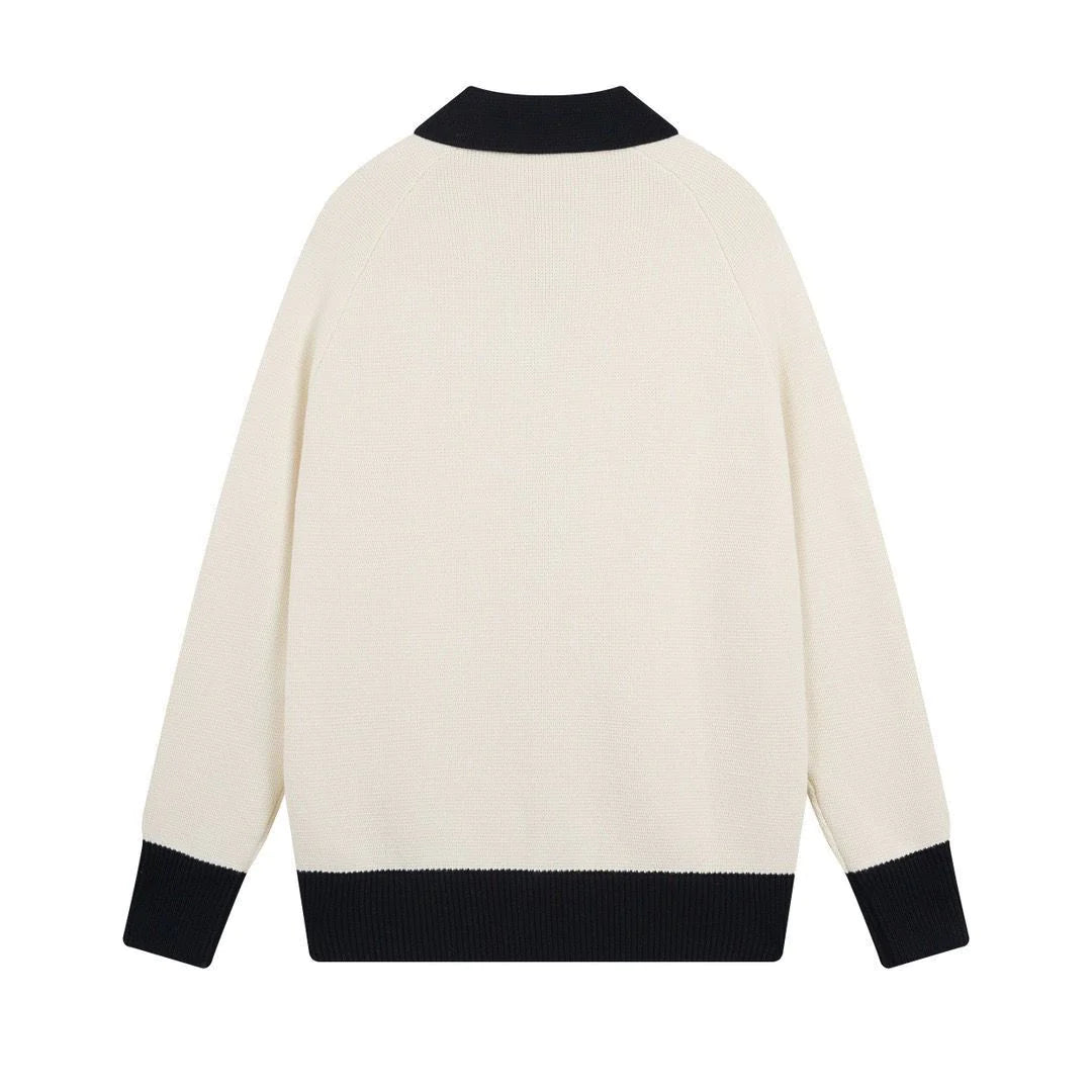 New Color Contrast Long Sleeve Casual Lar Knitted Cardigan Jacket 1024031512