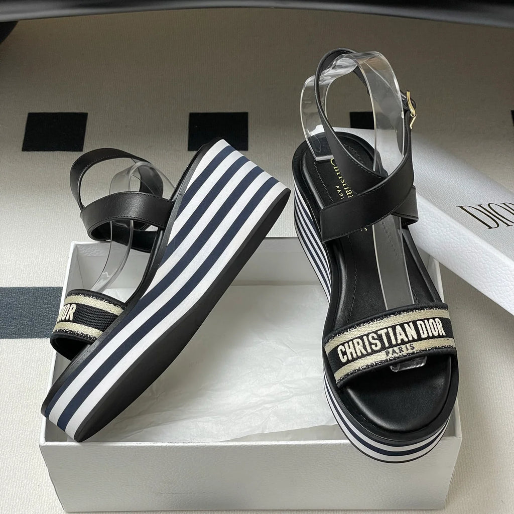 New wedge heel embroidered striped thick soled sandals 1025032132