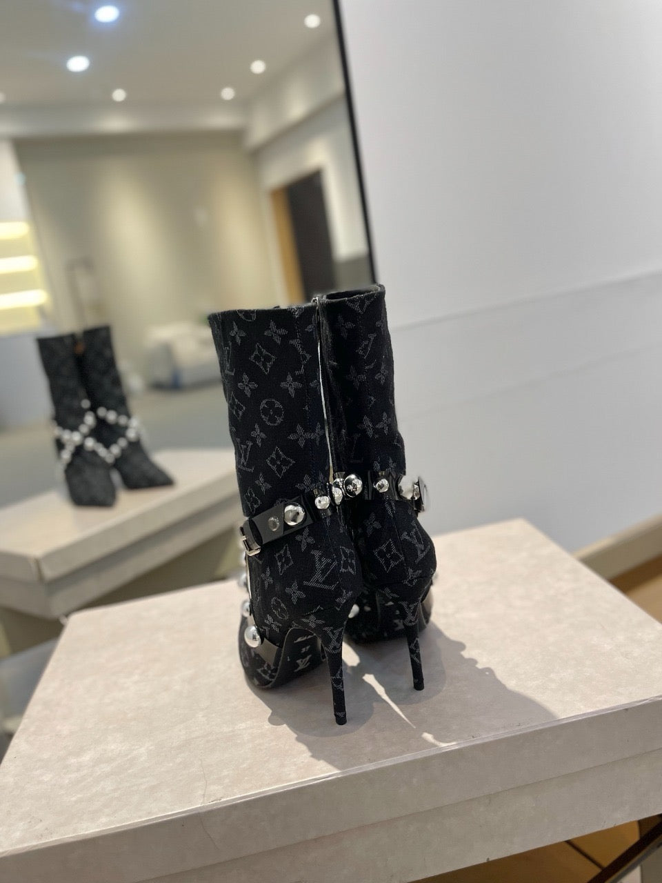 L fashion printed high-heeled leather boots 0724102304