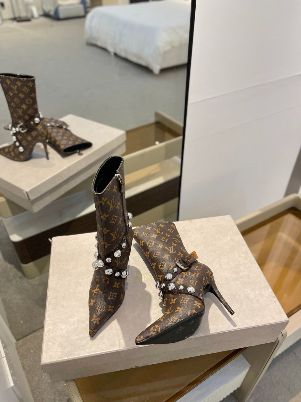 L fashion printed high-heeled leather boots 0724102304