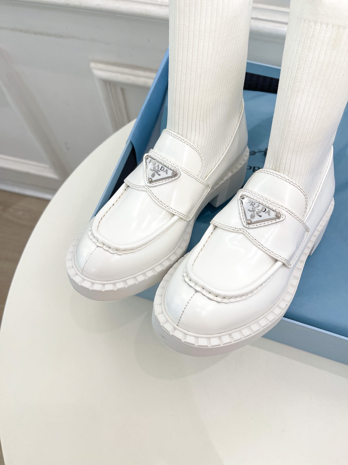 P thick-soled triangle logo socks ankle boots 0724112012