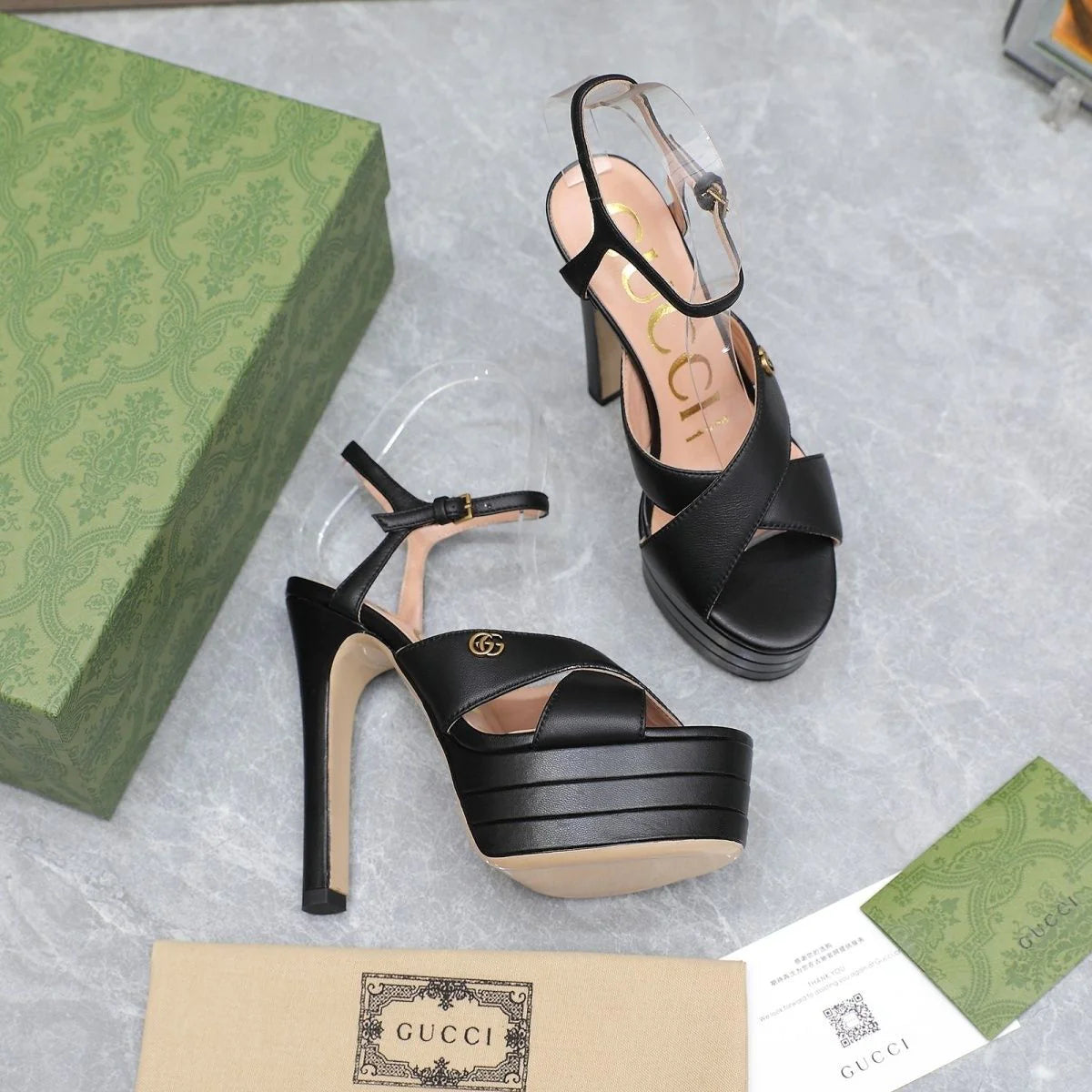 New Black Leather G Logo women's fashion high-heeled(custom style, need wait 15days after payment)