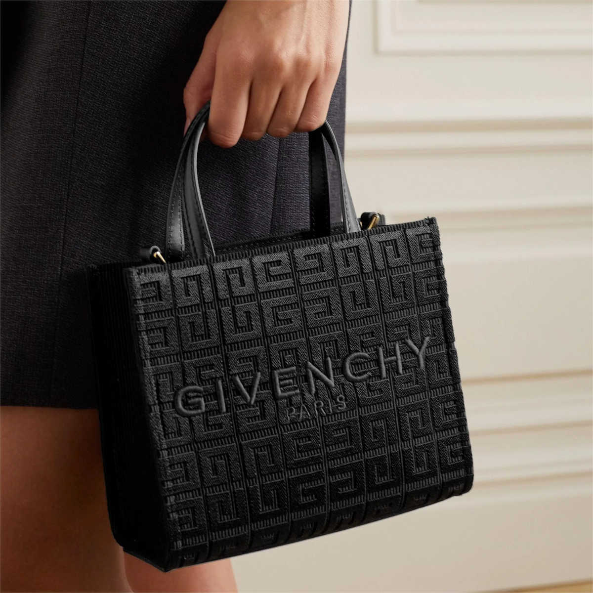 G-Tote mini leather-trimmed canvas-jacquard tote 0725031316