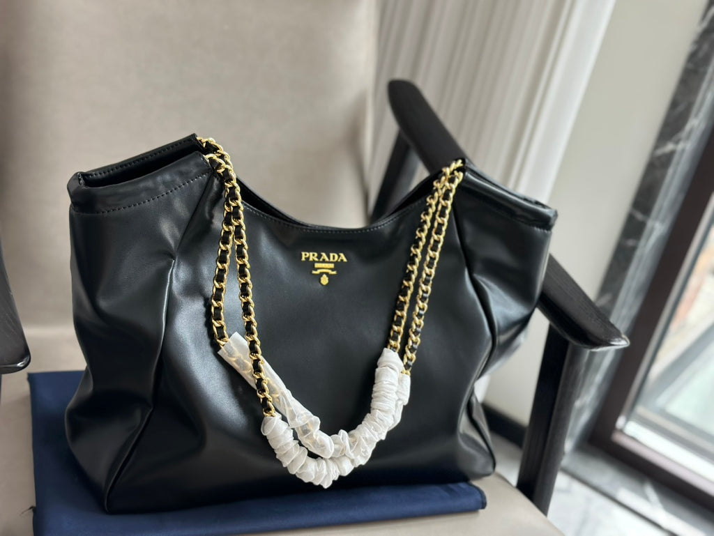 P black and gold double chain tote bag 0724111216