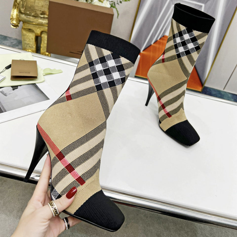 B-Plaid High Heel Boots XC07070515