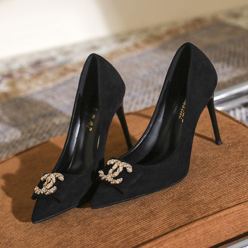 Pointed Toe Soft Black High Heels 0823112307