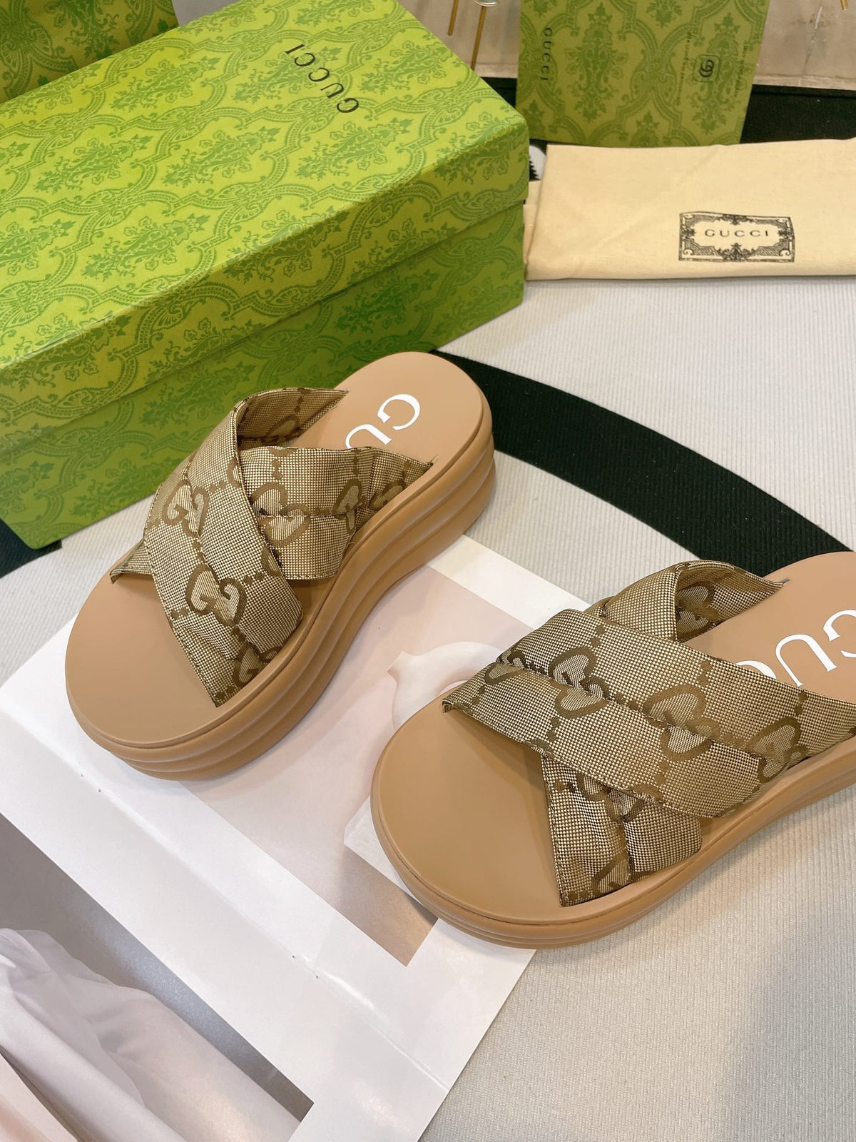Gucc1 top fashion thick-soled lightweight printed slippers 0724030806