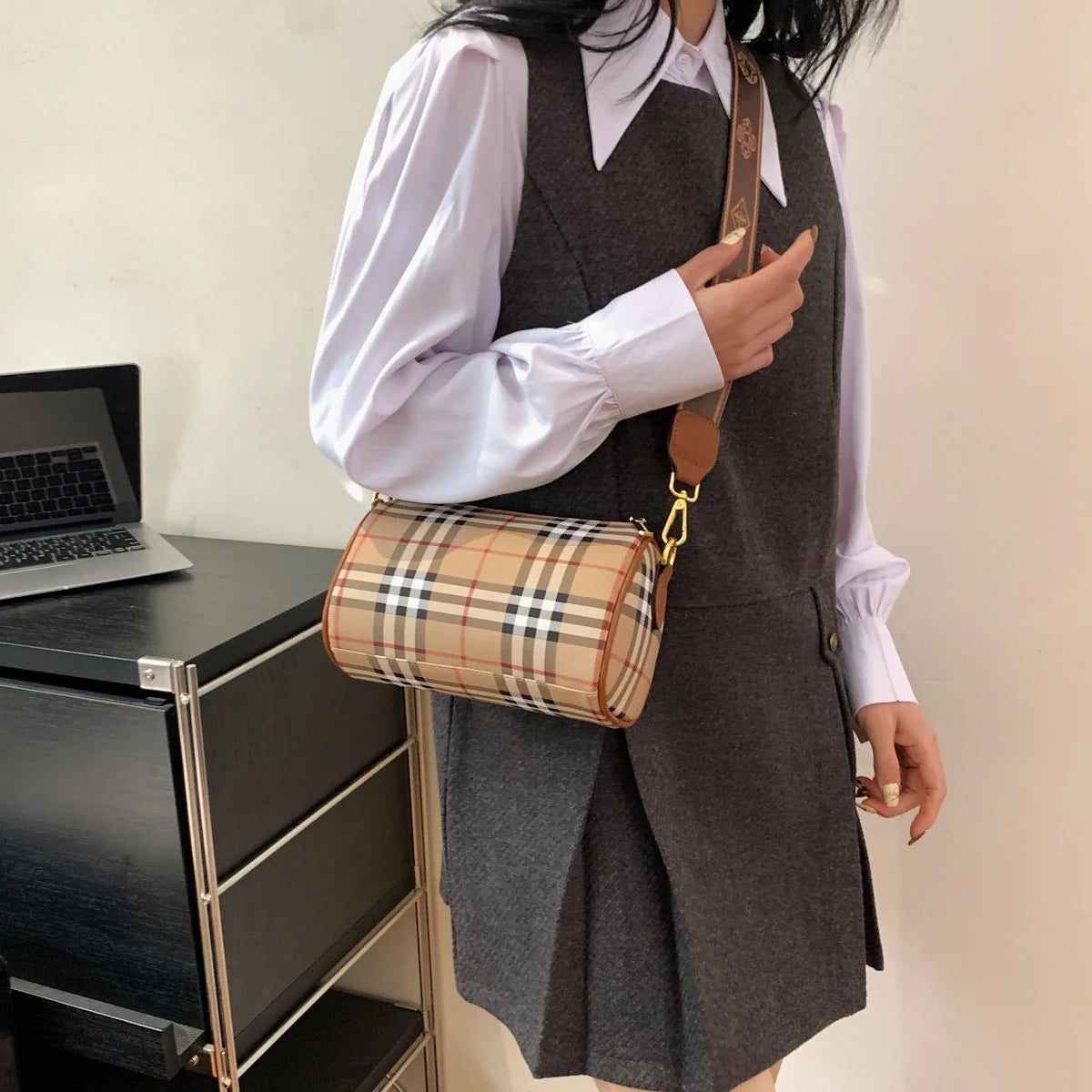Shoulder Crossbody Pillow Bag Large Capacity Retro Check All-Match Bag 1024042713