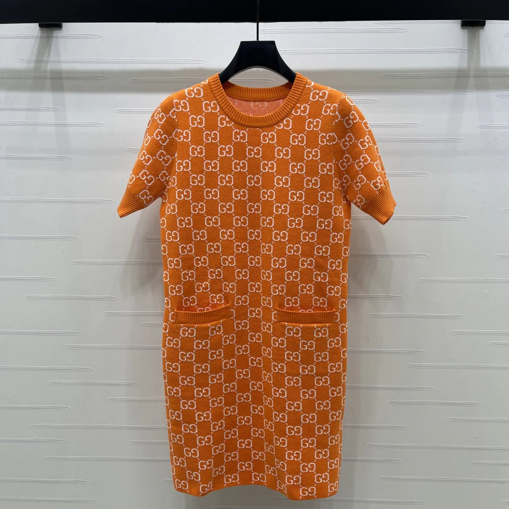 Jacquard knit round neck short sleeve dress 1426010401
