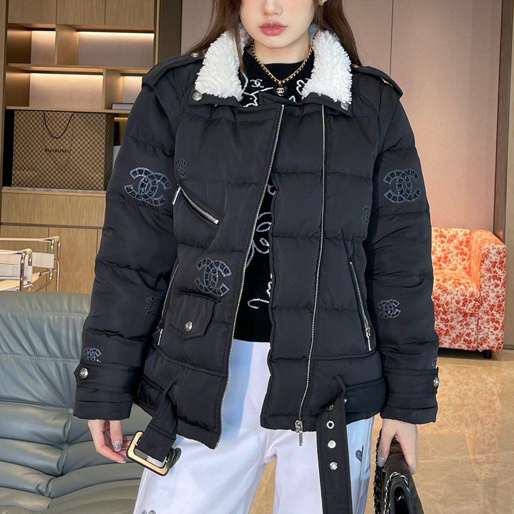 Fashionable fur collar down jacket with removable sleeves XC0723112212