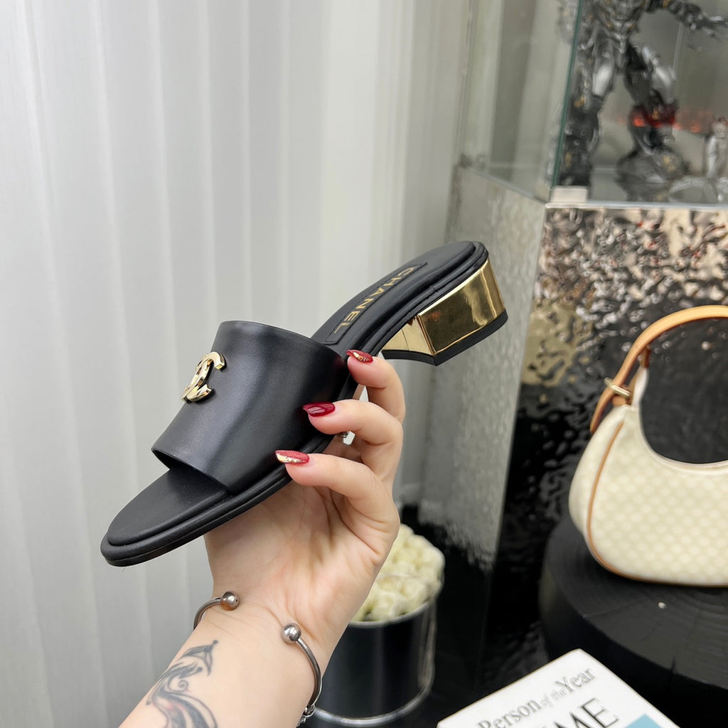 Chane1 top fashion low heel leather slippers 0724030810